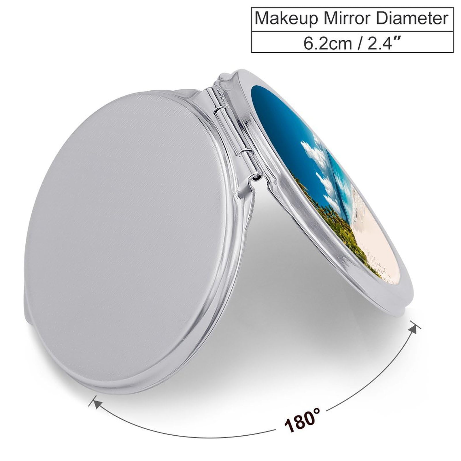FZQVSGW White Beach Tropical Sea Compact Mirror Portable Vanity Mirror with Dual 1x/2x Magnification Travel Makeup Mirrors for Purse Folding Pocket Mirrors for Women