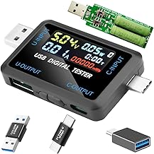 USB Type-C Digital Voltage, Current, Power and Capacity Tester DC 4.5-36V 0-8A Multiple Quick Charge Protocols with Adapter Connector Type C-C and USB-USB USB Charging