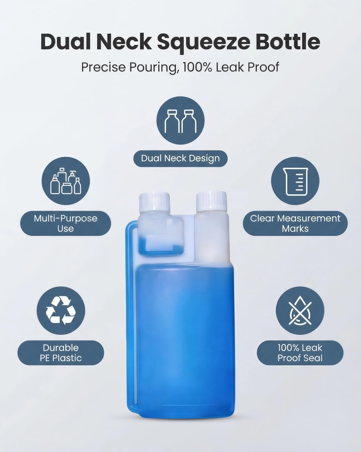 2 Pack Leakproof Twin Neck Flask, 16oz Squeeze Bottle with 1oz Measure