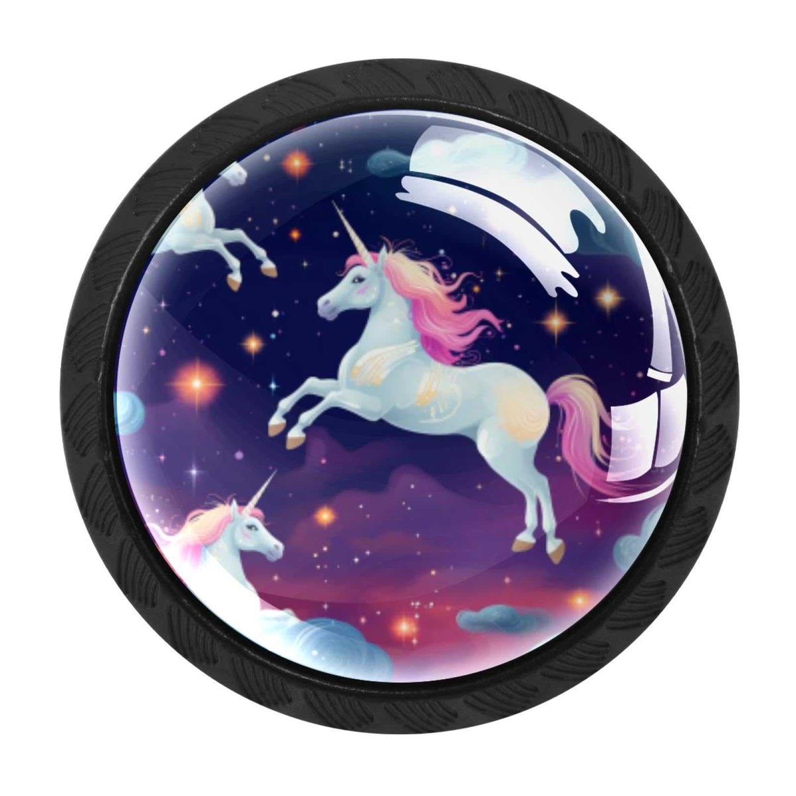 Chenzzzz Multicolored 07 4 Pieces Starry Unicorn Drawer Knobs, 35Mm Black Kitchen Cabinet Knobs, Drawer Pulls And Knobs, Glass Cabinet Hardware Single Hole Knob For Cabinets And Drawers Round