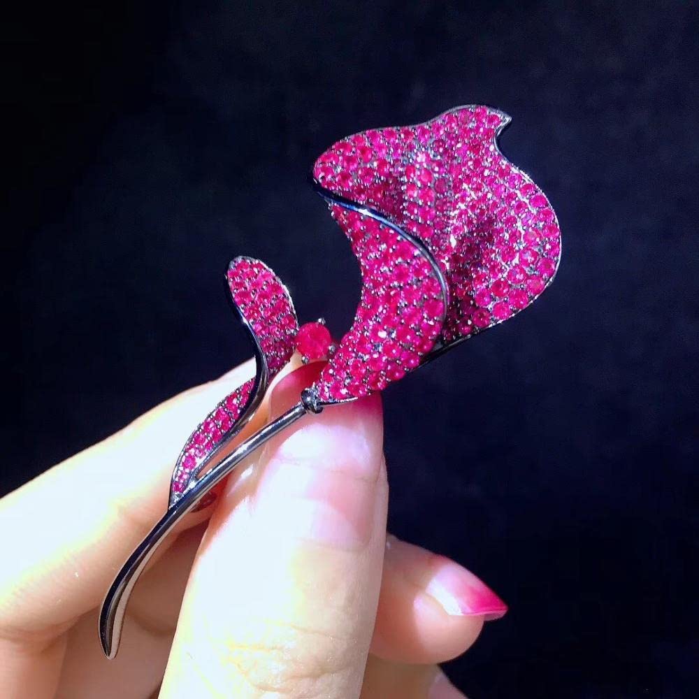 925 Plata de Ley con Broche de Flor de Cala de circón cúbico Blanco Verde Rosa Rojo Color Mujer joyería para Abrigo