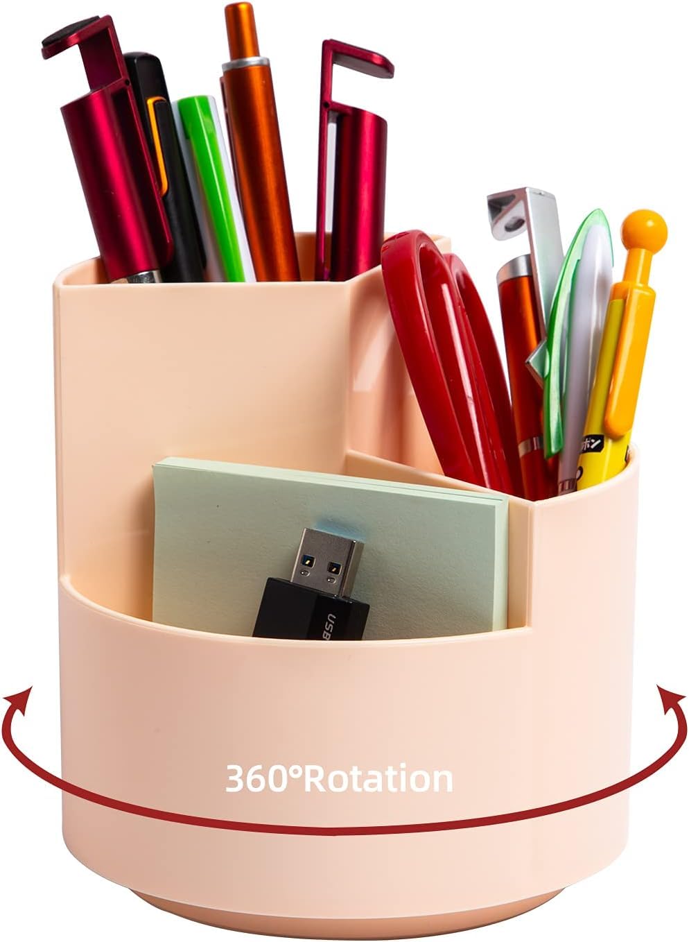 Sumiko 360 Degree Rotating Pen Holder Desk School Study Stationery Gift for Students Organiser with Pen and Pencil Holders 3 Compartment Pen and Pencil Stationary Storage Plastic Storage Box