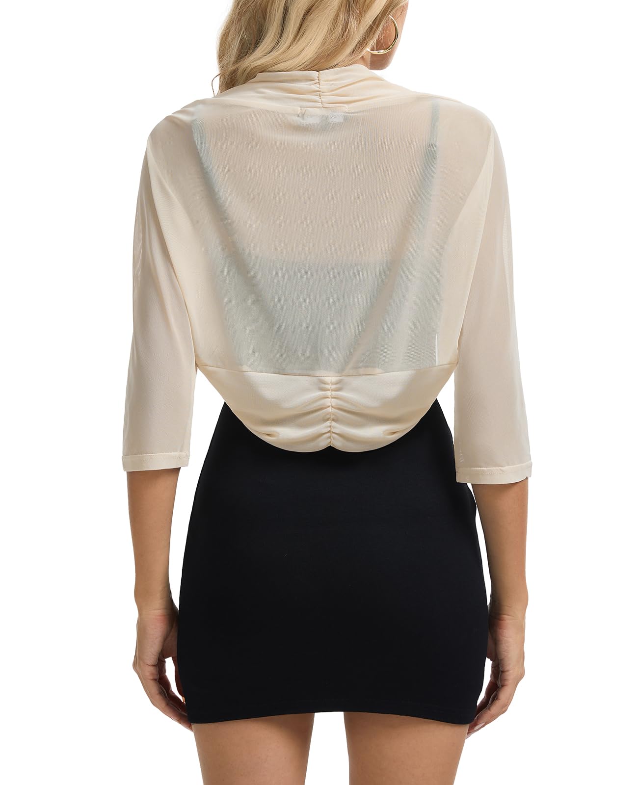 MINTLIMIT Cardigan corto da donna Sheer Mesh Bolero aperto anteriore cardigan manica 3/4 casual maglia bolero sottile elegante