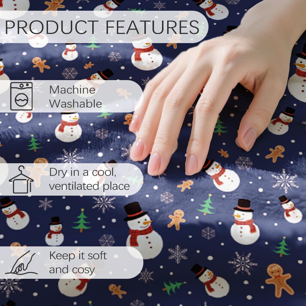 GLOBLELAND Christmas Snowman Throw 59x51 inch Christmas Tree Cozy Flannel Blanket Gingerbread Man Washable Fuzzy Throw Blanket for Christmas Couch Chair Sofa Bedroom Women Gift Wedding Anniversary - Image 4