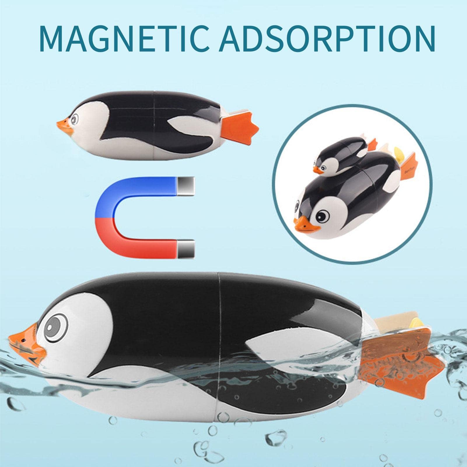 PURBLE 3 Bain Pingouin Nageur | Jouets Bain pour Enfants avec adsorption magnétique | Jouets Baignoire Pingouin à remonter, Ensemble Jeu Flottant pour Tout-Petits nageant dans la