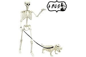 DINESIL Life-Sized Halloween Skeleton with Posable Dog