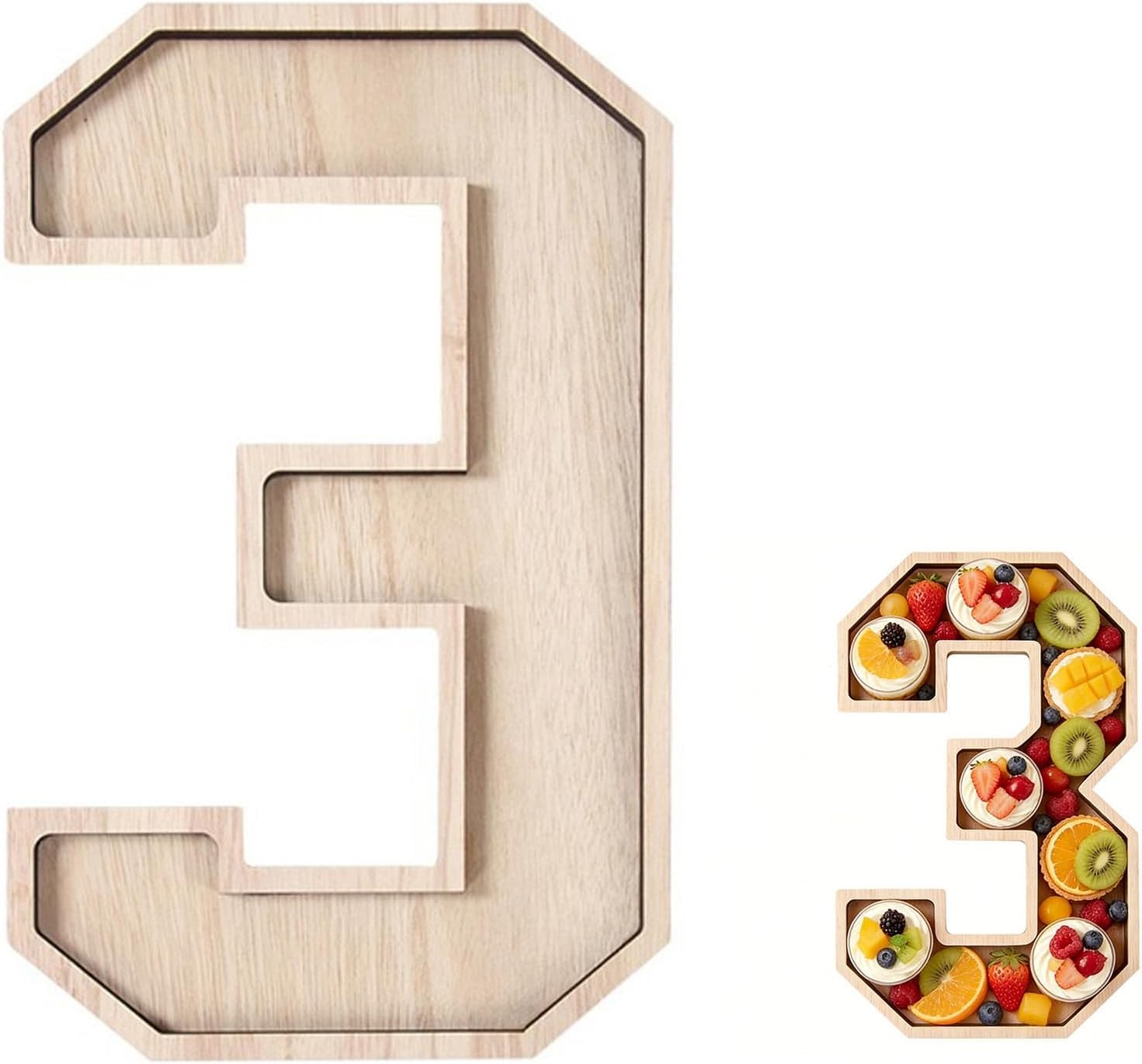 Pxvelcn Wooden Number Charcuterie Tray, Reusable Wood Serving Platter, Number Shape Tray for Anniversary Birthday Decoration (3)