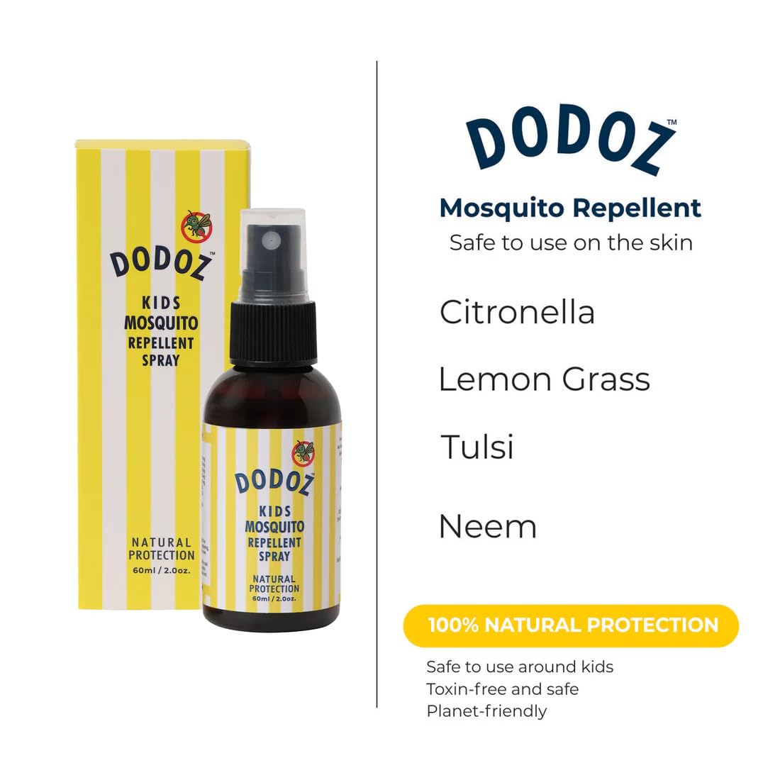 DODOZ Mini Anti-Mosquito Body Spray Kid-Safe Natural Protection, Gentle & Non-Toxic Repellent for Babies, Kids & Family Perfect For Indoor & Outdoor Use Non-Toxic & Easy to Carry - 60ml