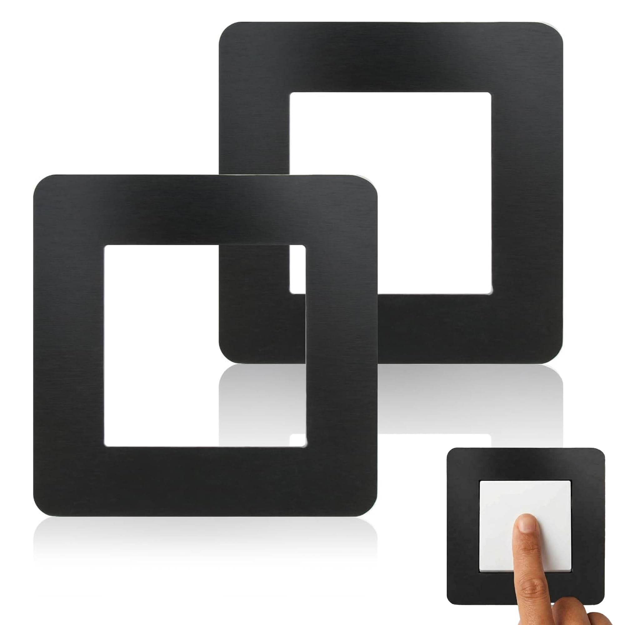Light Switch Surround – 2PCS Black Single Light Switch Cover Plates, 3.38" Square Acrylic Socket Surround Plate, Self-Adhesive Wall Switch Finger Plate for Home Decoration