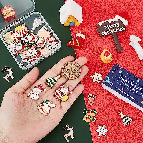 SUNNYCLUE 1 Box 40Pcs 20 Style Christmas Tree Charms Xmas Charms Winter Bulk Bell Santa Claus for jewellery Making DIY Bracelet Necklace Craft Christmas Party Decor Gold Silver - Image 3