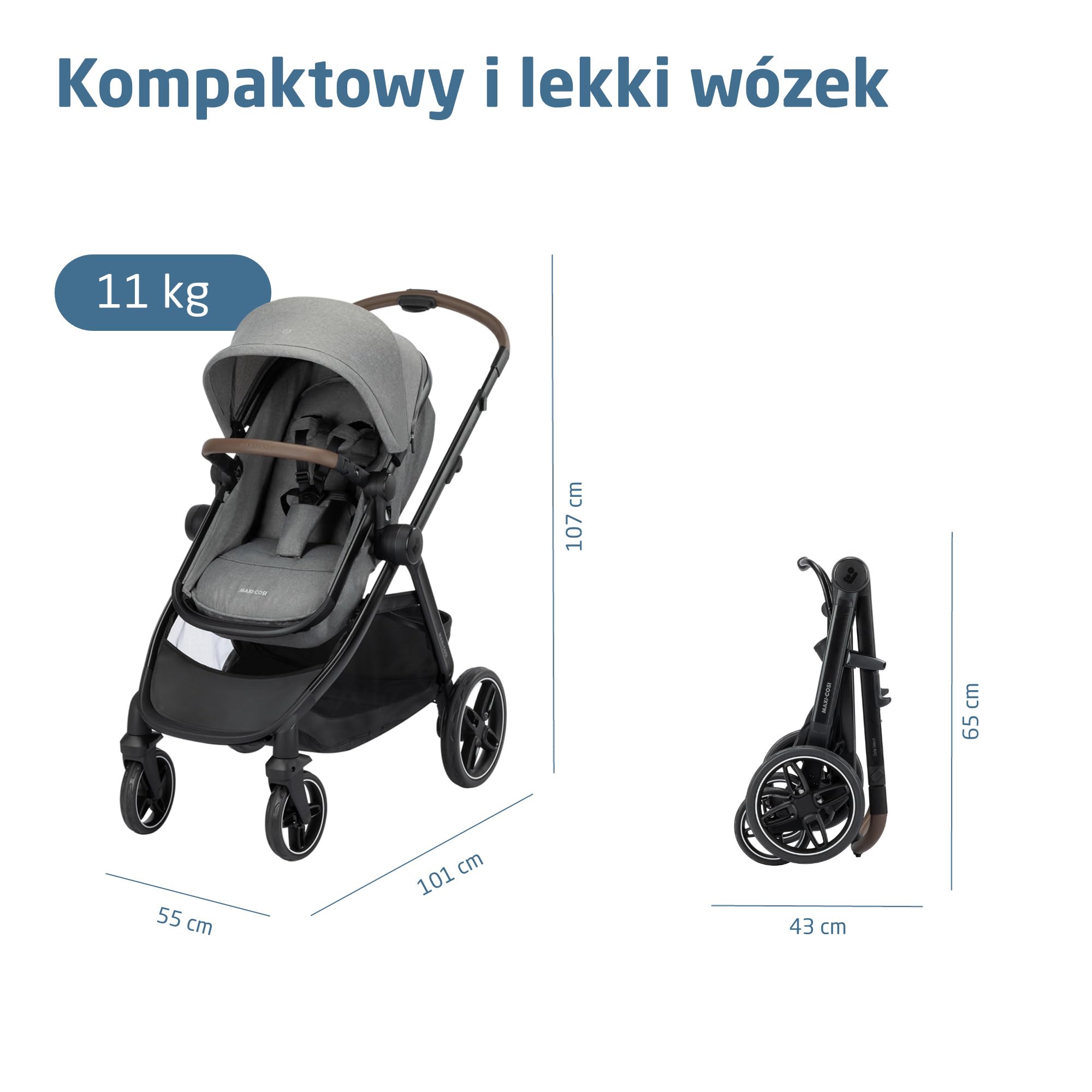 Maxi-Cosi Zelia Select+, Wózek 3w1, 0–4 lat (0–22 kg), System Podróżny 3w1 Składany Jedną Ręką, Odwracalna Gondola, z Fotelikiem Samochodowym CabrioFix S z Homologacją i-Size, Szary