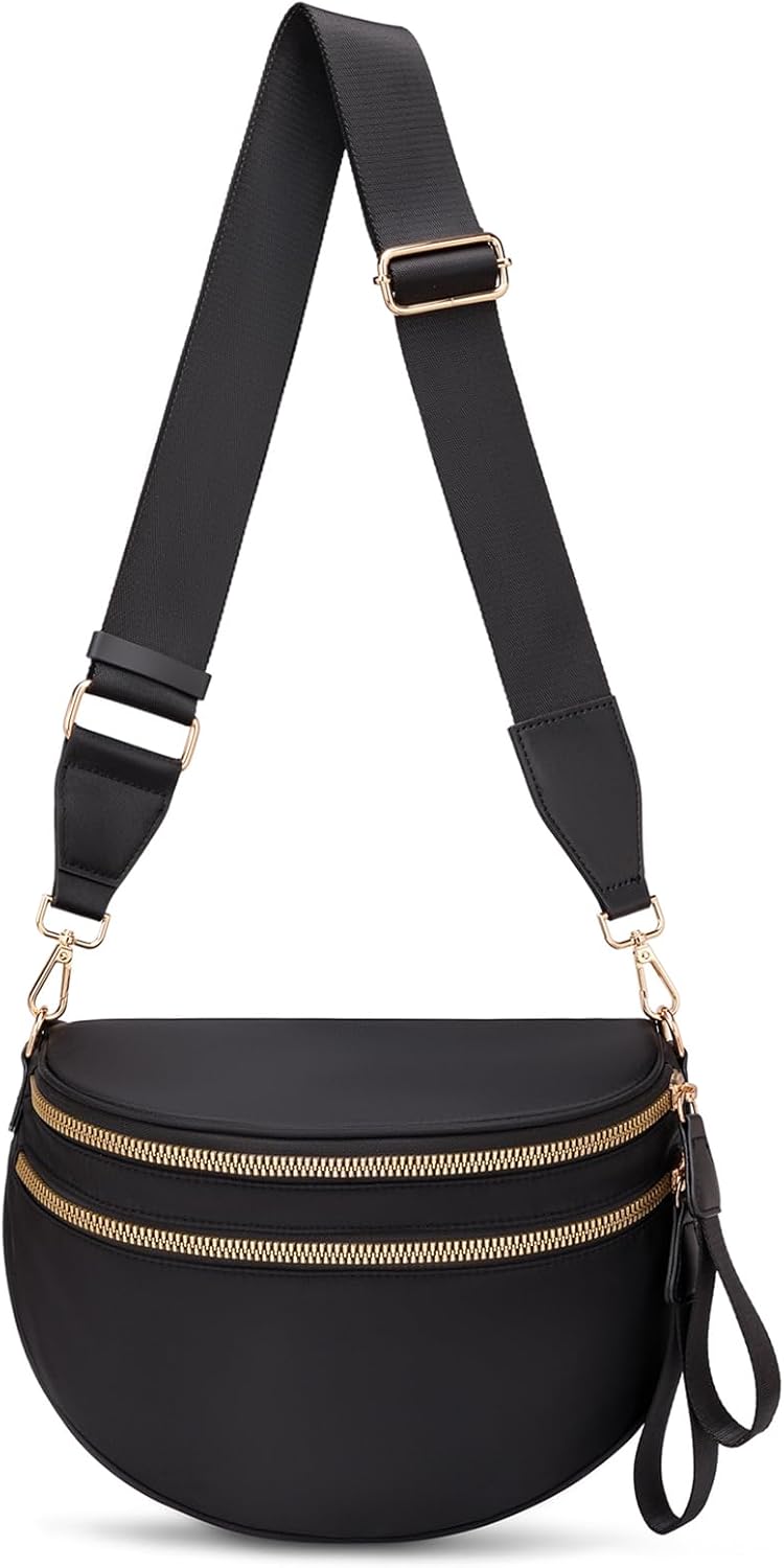 Pure Colour Crossbody Bum Bags for Women Spacious Checkered Cross body Bag Nylon Trendy Fanny Pack for Travel