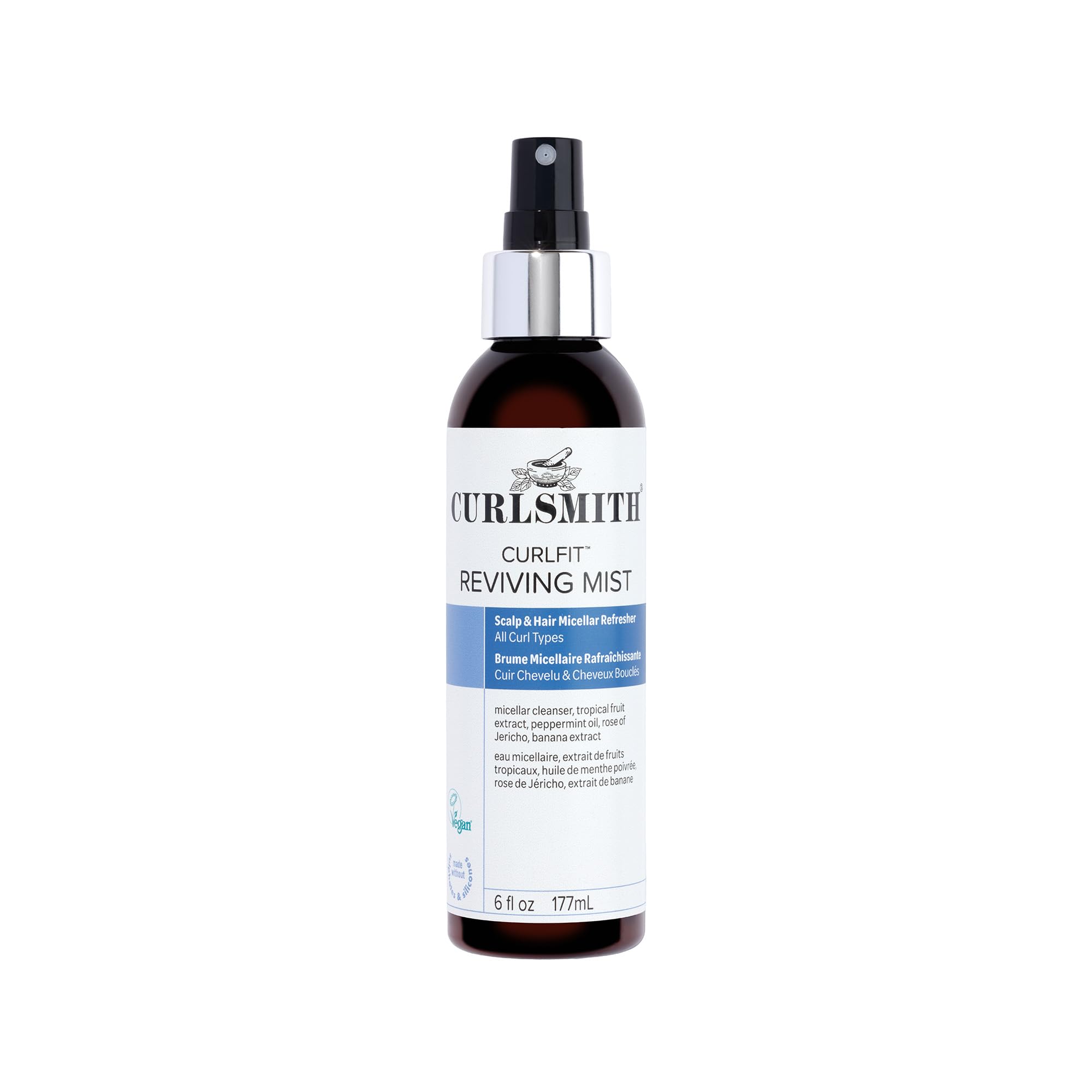 CURLSMITH CurlFit Reviving Mist, Micellar Hair Refresher Spray for Curls, Post Workout Scalp Refresh, Non‑Aerosol Dry Shampoo Alternative (6 oz)