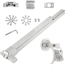 Push Bar Door Lock with 6 Keys, 31 Inch Emergency Exit Door Hardware with Handle, Aluminum Commercial Push Bar Panic Exit Device Fits 31"-47" Wood & Metal Doors, Left/Right Compatible