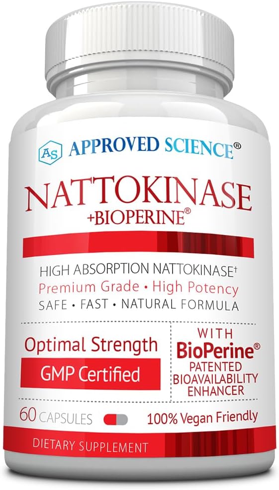 Approved Science Nattokinase – 4,000 FU – 200 mg – Free of Vitamin K2 – Contains BioPerine – One Month Supply – Vegan, Non-GMO – 60 Capsules Approved Science Nattokinase – 4,000 FU – 200 mg – Free of Vitamin K2 – Contains BioPerine – One Month Supply – Vegan, Non-GMO – 60 Capsules