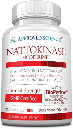 Approved Science Nattokinase - 4,000 FU - 200 mg - Libre de vitamina K2 - Contiene BioPerine - Suministro de un mes - Vegano, sin OMG - 60 cápsulas