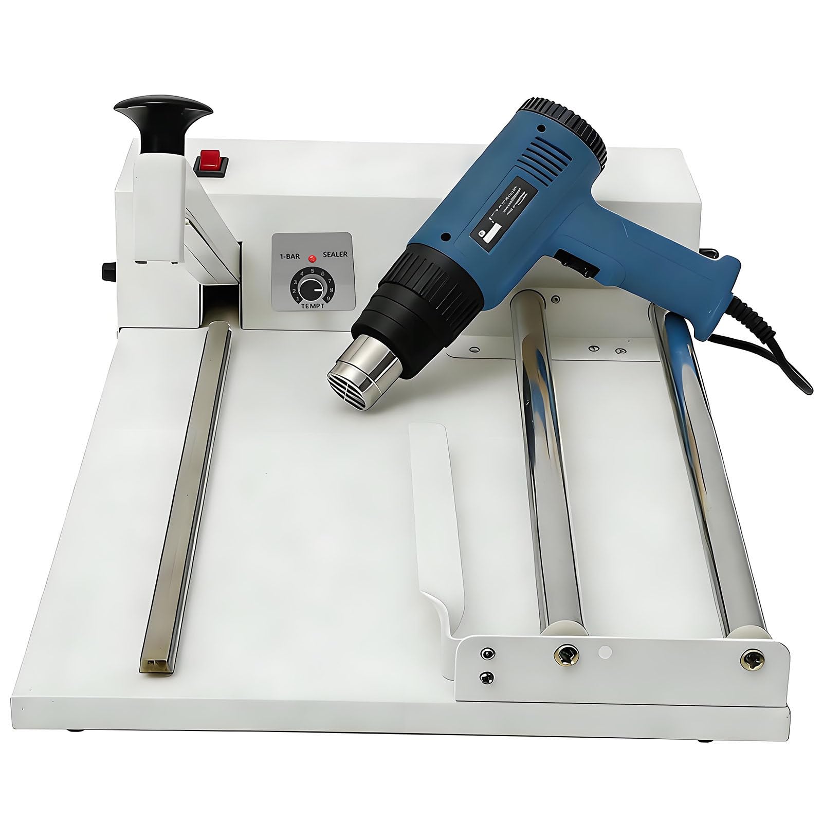 Machine d'emballage rétractable avec pistolet thermique, scellant à température réglable à 9 niveaux, compatible avec le film PE POF, sacs de taille personnalisée, longueur d'étanchéité 60 cm pour