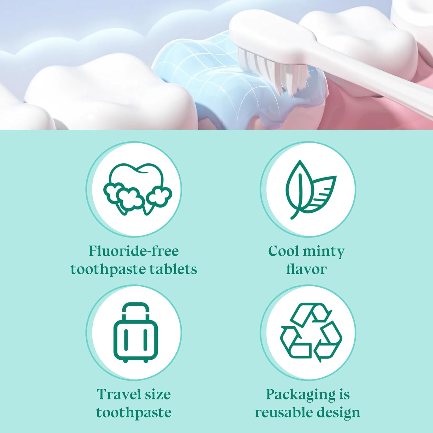 “Tabletes de Pasta de Dente 90 Contagens, Tabletes de Pasta de Dente de Viagem Portáteis, Mini Pasta de Dente Sabores de Menta, Pasta de Dente Sólida Tamanho Viagem” - Imagem 3