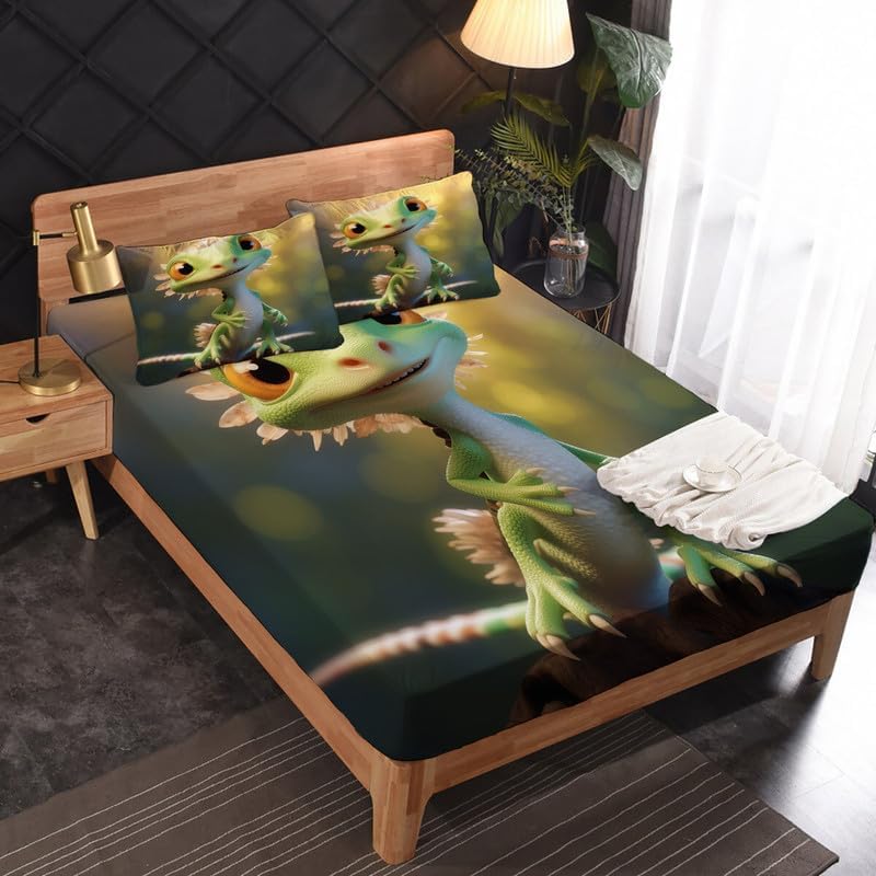 Miniatura 3 de Juego de sábanas de dibujos animados tamaño Queen, sábanas y fundas de almohada de animales, 100% microfibra, bolsillo profundo, incluye 1 sábana