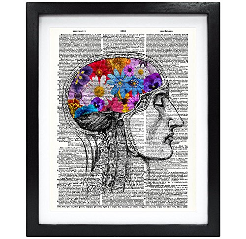 Susie Arts 8X10 Unframed Flowery Brain Upcycled Vintage Dictionary Art Print Book Art Print Anatomy Decor Wall Art V090