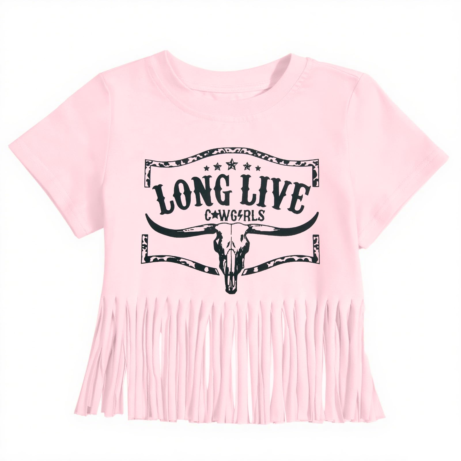 Yawtaut Girls Western Shirt Cowgirls Embroidered Country T Shirt Long Live Shirts Horseback Rider Tassel Fringe Tee Tops