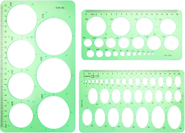 3 PCS Circle Template, Circle and Oval Drawing Ruler Tool, Plastic Circle Geometry Stencils Set for School Office Building Formwork Drawing, Transparent Green