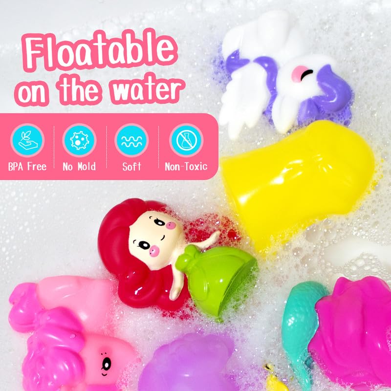 Juguetes de baño sin agujeros para bebé, juguetes de bañera para niñas con almacenamiento y red, sellados, flotan en el agua 8
