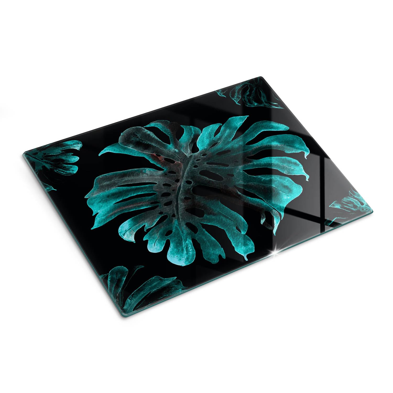 Multifunzione: Tagliere in vetro e coperchio 40x30 cm Foglia tropicale
