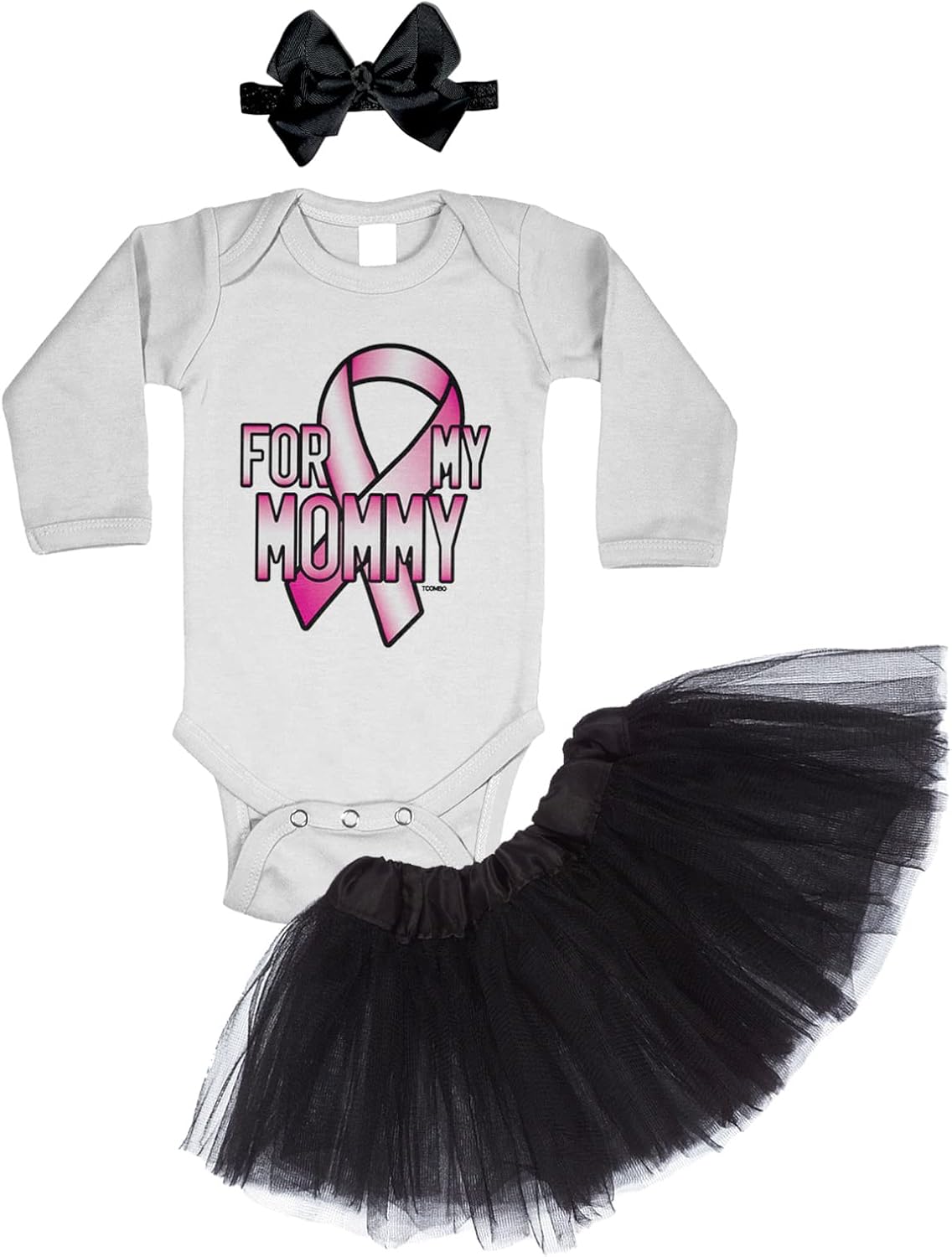 Tcombo For My Mommy - Breast Cancer Ribbon Baby Bodysuit + Tutu Skirt + Bow Headband Set