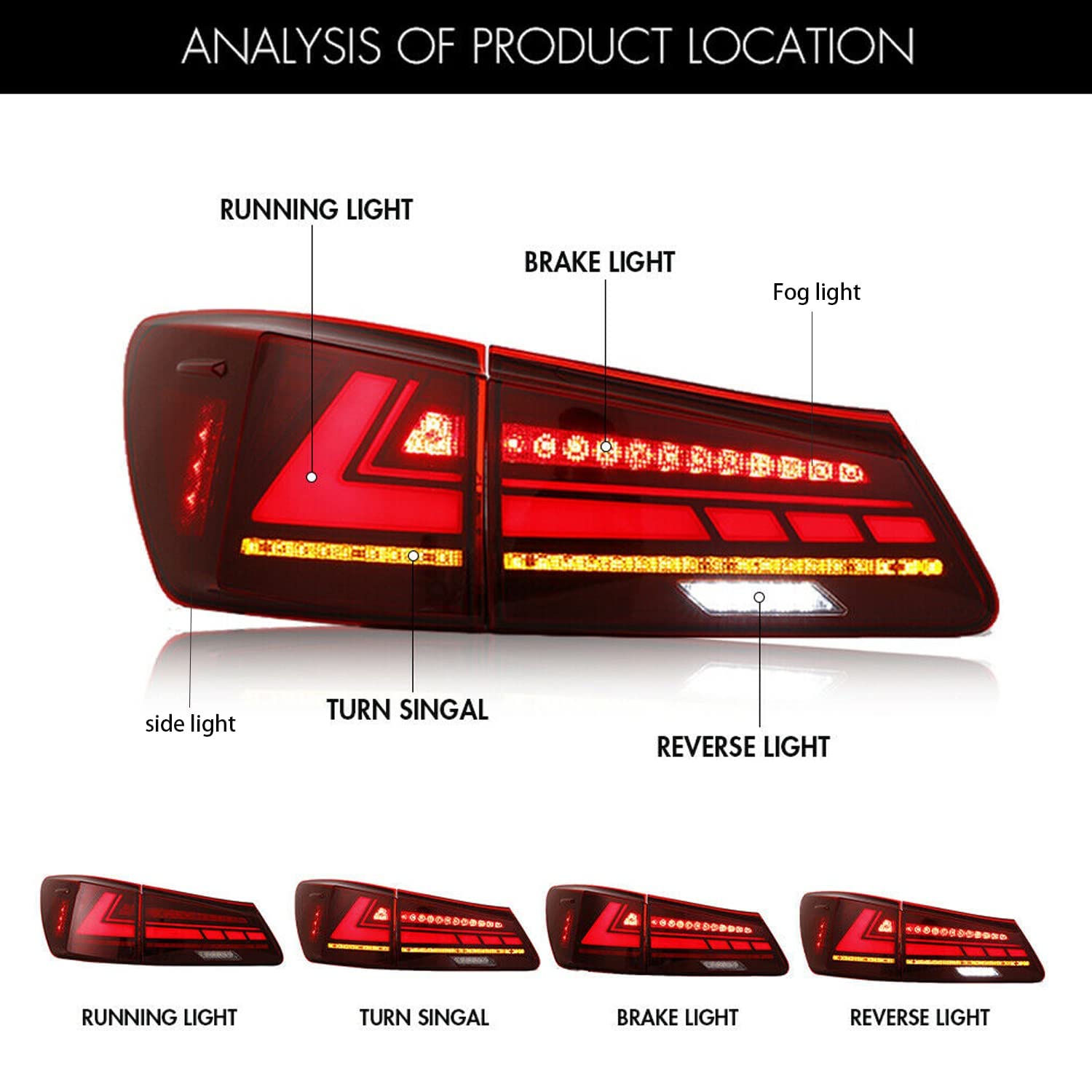 HCmotion Tail lights Assembly for 20062013 Lexus Sedan XE20/IS250