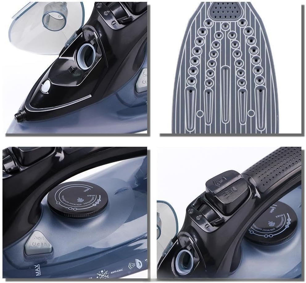 Steam iron, no sticky bottom plate, powerful steam,1000-watt,water tank anti -leakage precision reminders are suitable for family and travel (Blue)