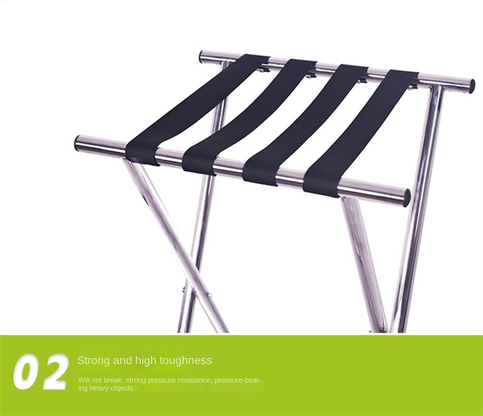 Porta Maletas Hogar Soporte Plegable De La Maleta del Portaequipajes Acero Inoxidable con Correa Nylon Las Correas para Habitación Hotel Portaequipajes Invitados(Black)