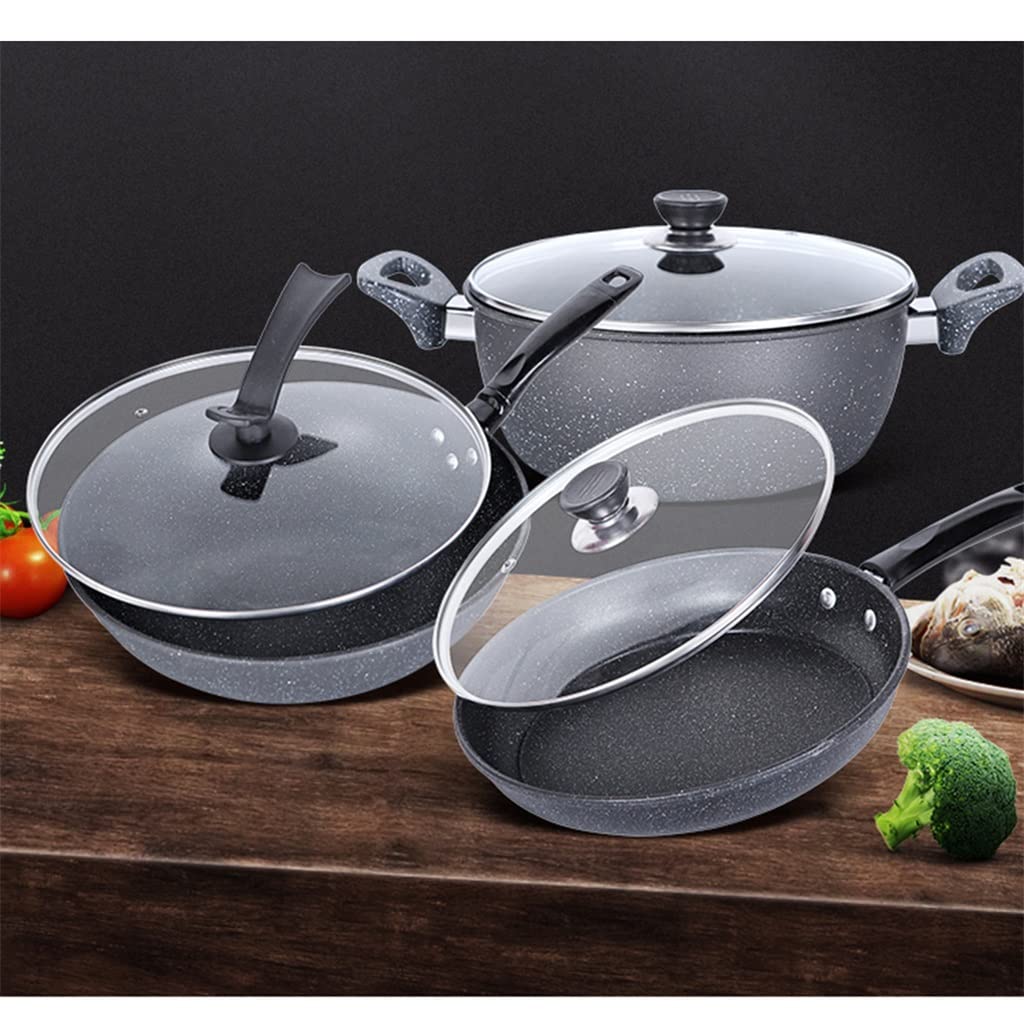 Hellgraues Kochgeschirr-Set, Suppentopf-Set, Bratpfanne, Milchtopf, Kochtopf, Pfanne, Antihaft-Pfannen-Set, Schmortopf, Wok