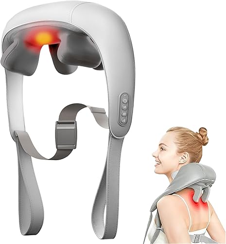 Miniatura 1 de Masajeador Shiatsu inalámbrico de cuello y hombros con calor, masaje de amasamiento 6D, alivio del dolor de tejido profundo para trapecio,