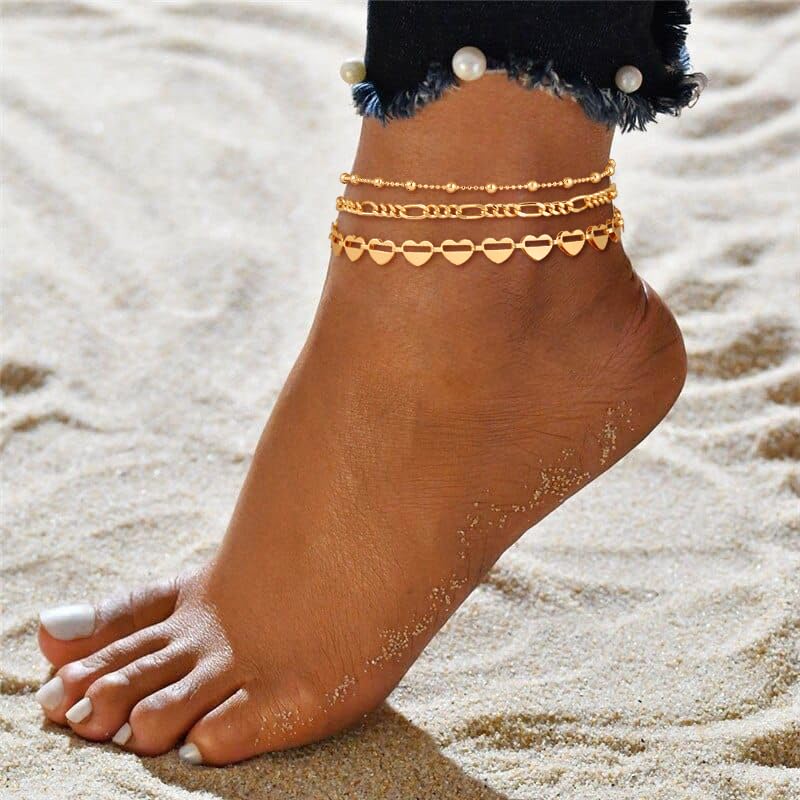 Image of Gold Anklets for Women Waterproof 14k Gold Plated Cuban Link Anklets Non Tarnish Rope Herringbone Ankle Chain Summer Beach Jewelry Gifts for Women