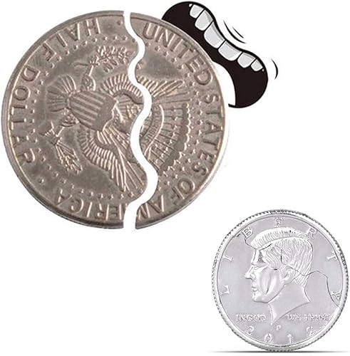 Enjoyer Moneda plegable para morder y restaurar, moneda de mordida de dos pliegues, truco mágico que aparece/desaparece de la moneda, trucos de