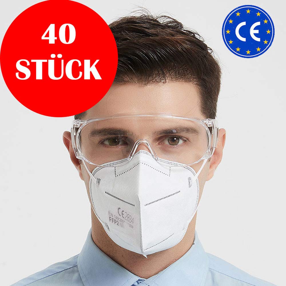 SIMPLECASE 40X Mascherine FFP2, certificata dall'organismo ufficialmente notificato 2834, respiratore, maschera con filtro per particelle, bianco