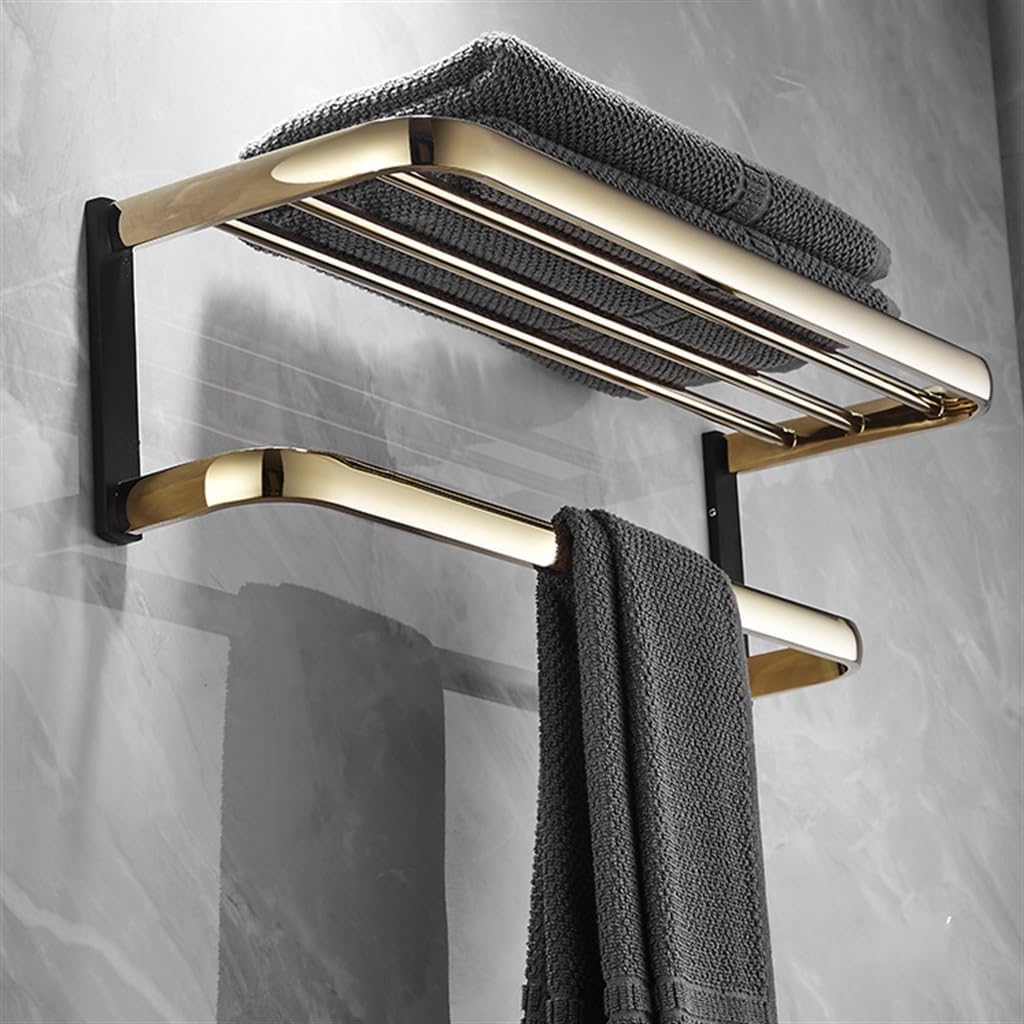 JSEIAJB Full Brass Toilet Towel Rack Black Gold Towel Rack Bathroom Shelves Bathroom Towel Racks