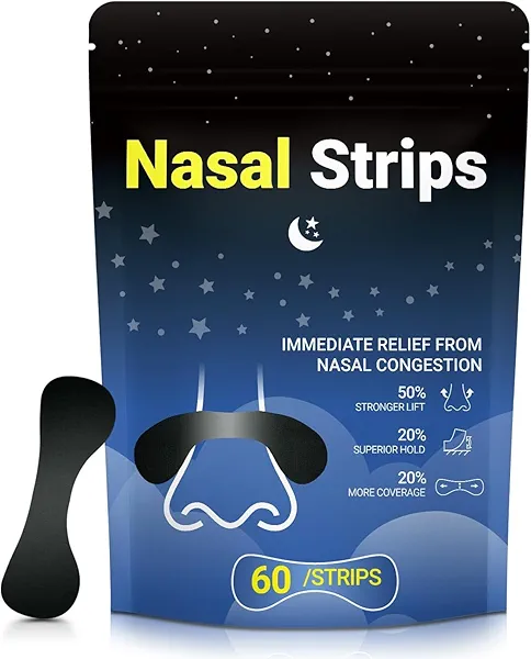 Nasal Strips for Snoring – Extra Strength Nose Strips for Breathing Day and Night Use with Strong Adhesion – Stops Snoring, Improves Sleep and Workout Performance – Sweat Resistant Comfortable – 60tc