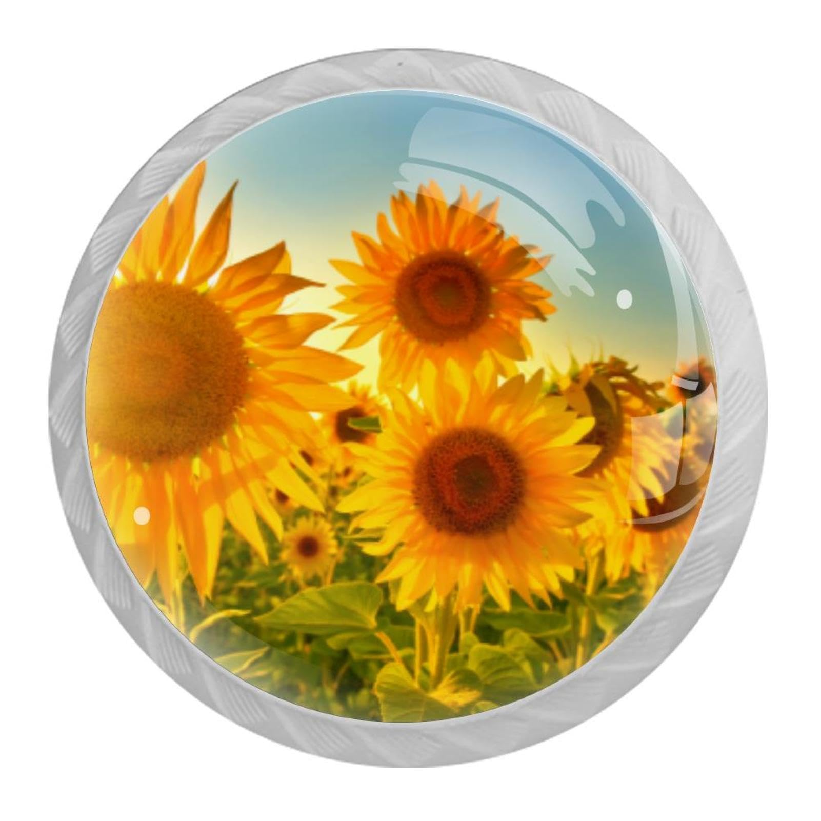 Tqmspg 4 Pieces Drawer Pulls Sunflowers Door Knobs Dresser Handles for Kitchen Wardrobe Cupboard Hardware Furniture