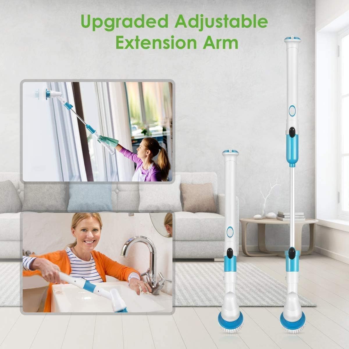 Super Deal Product Spin Scrubber, 2020 New Cordless Shower Scrubber, 360 Power Scrubber, Tub and Tile Scrubber with 3 Replaceable Scrubber Brush Heads, 1 Extension Handle for Cleaning Bathroom, Floor, Wall, Kitchen