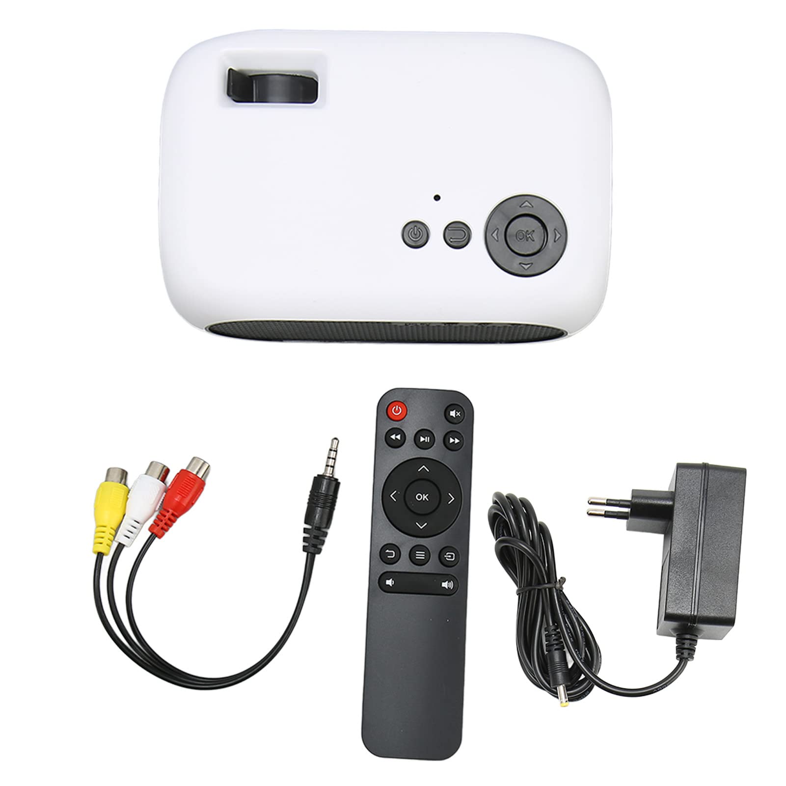 Mini Proiettore Portatile, Videoproiettore Home Theater con Surround a 360 Gradi, Supporto Full HD 1080P, Interfacce Multiple, per Home Theater, Smartphone, Laptop (Spina