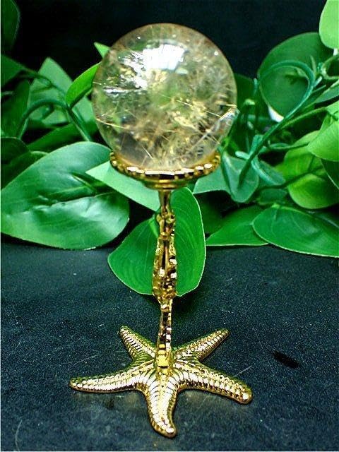 AAA級天然ゴールドルチルクォーツ丸玉B81P1/111P31A 高品質]ゴールド