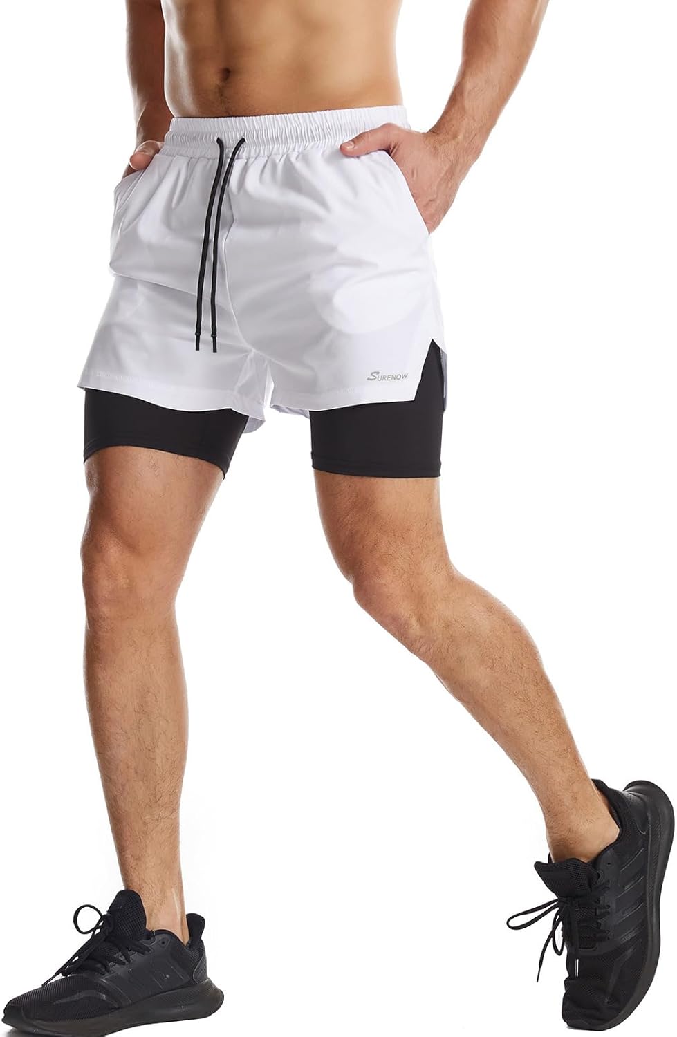 Surenow Mens 2 in 1 Running Shorts Quick Dry Athletic Shorts with Liner, Workout Shorts with Zip Pockets and Towel Loop - Image 3