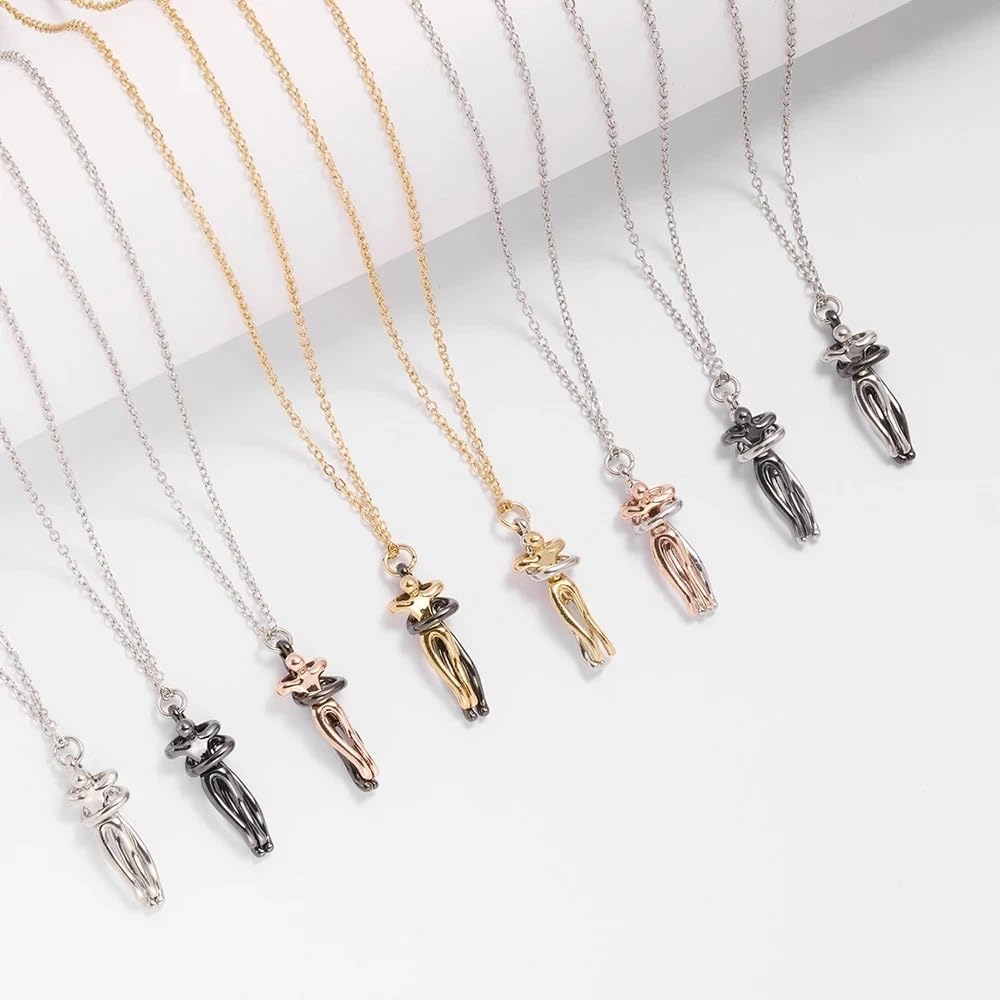 QYYZTQY Umarmungs-Halskette aus 925er-Sterlingsilber für Damen und Herren, Umarmungs-Halskette, Halsband mit Umarmungs-Anhänger, Kette für Männer, Halsketten für Liebhaber, Frauen, Paare, Umarmungs-