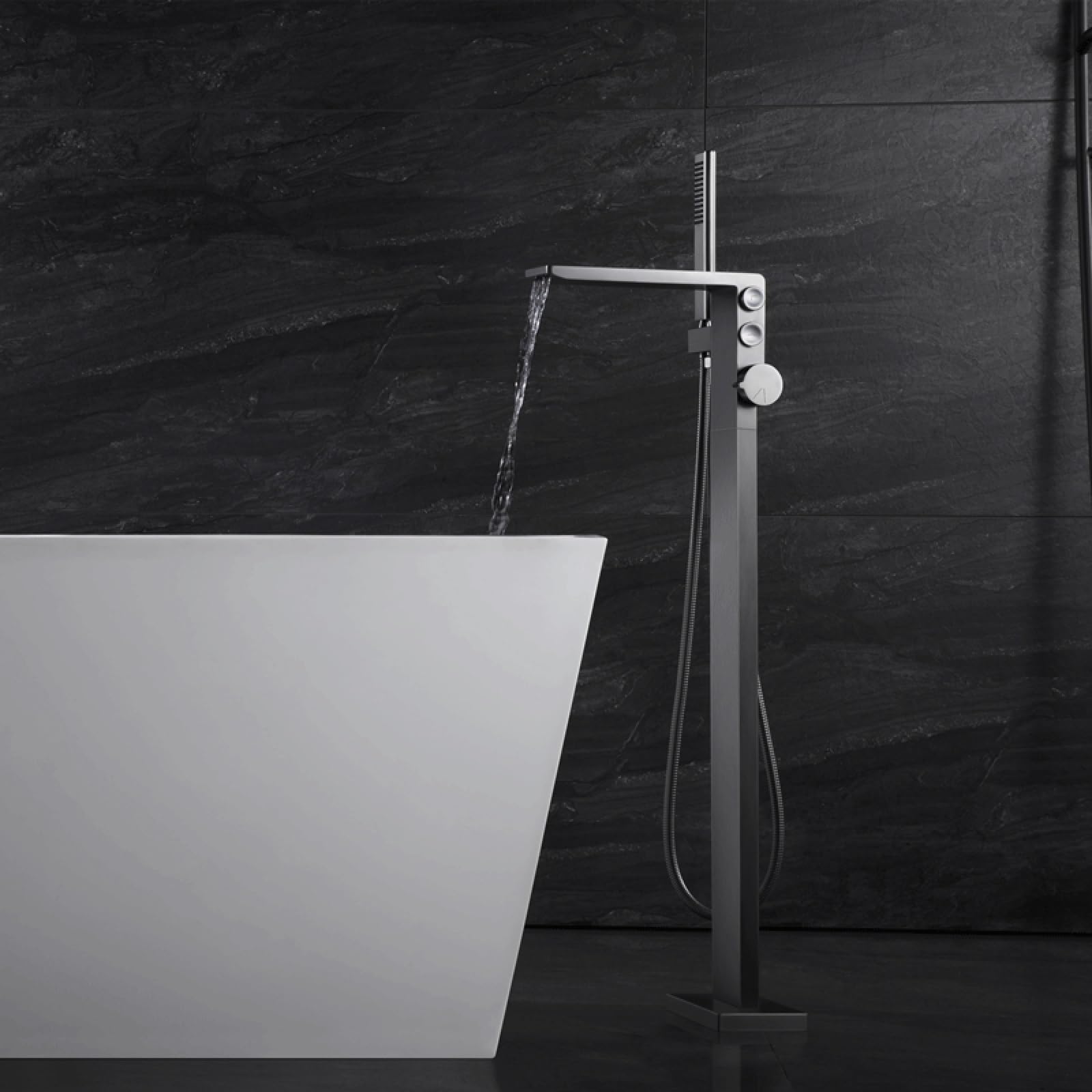 Grifos mezcladores para bañera Independientes Grifo Mezclador para Ducha de baño con Cascada Grifo Monomando para baño, Color Negro