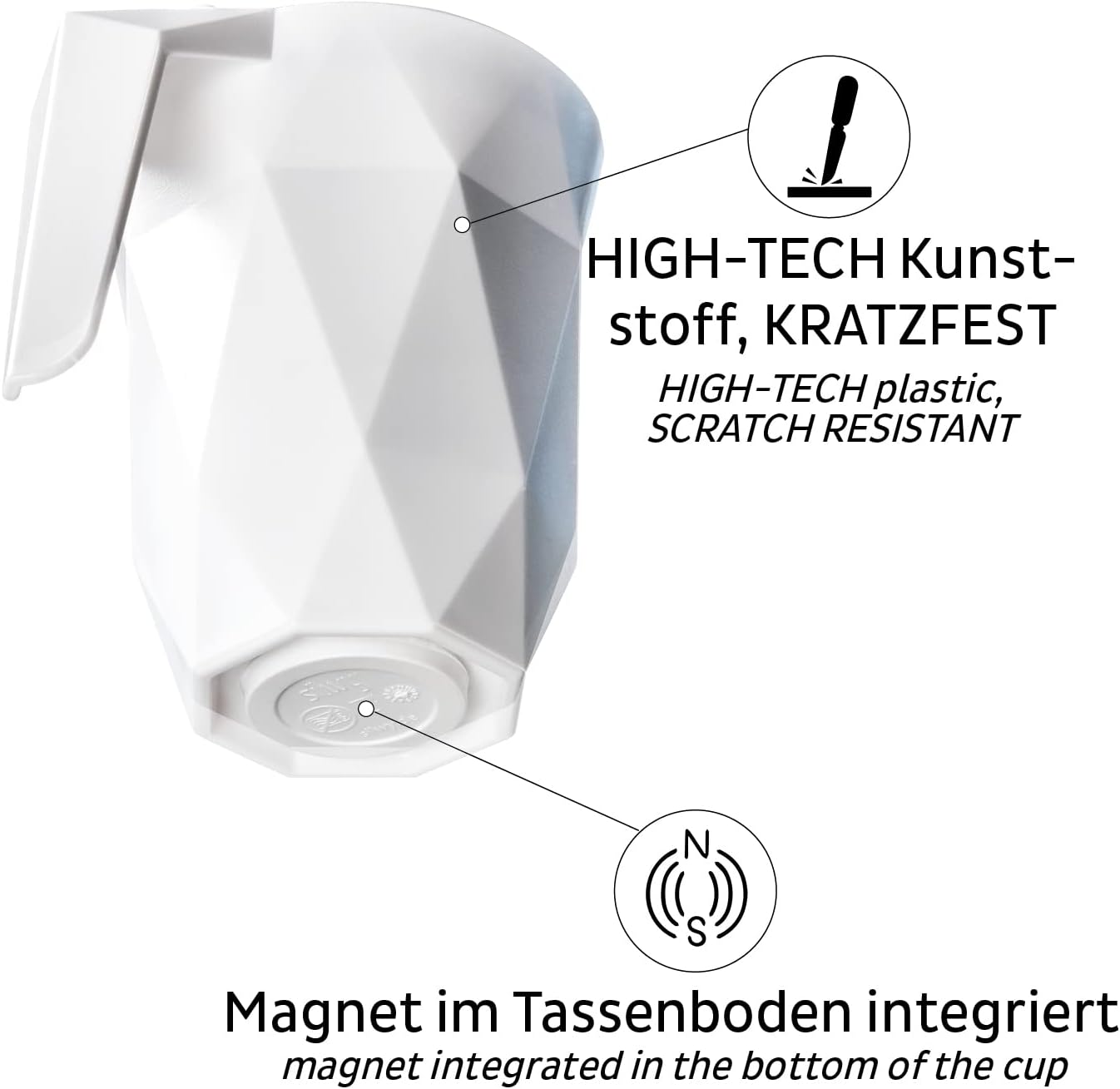 Silwy® to-GO Plastic Handle Cup with Washable, Reusable Metal Nano Gel Pad White - Non-Slip Caravanning and Camping Cups, Boat and Yacht Accessories