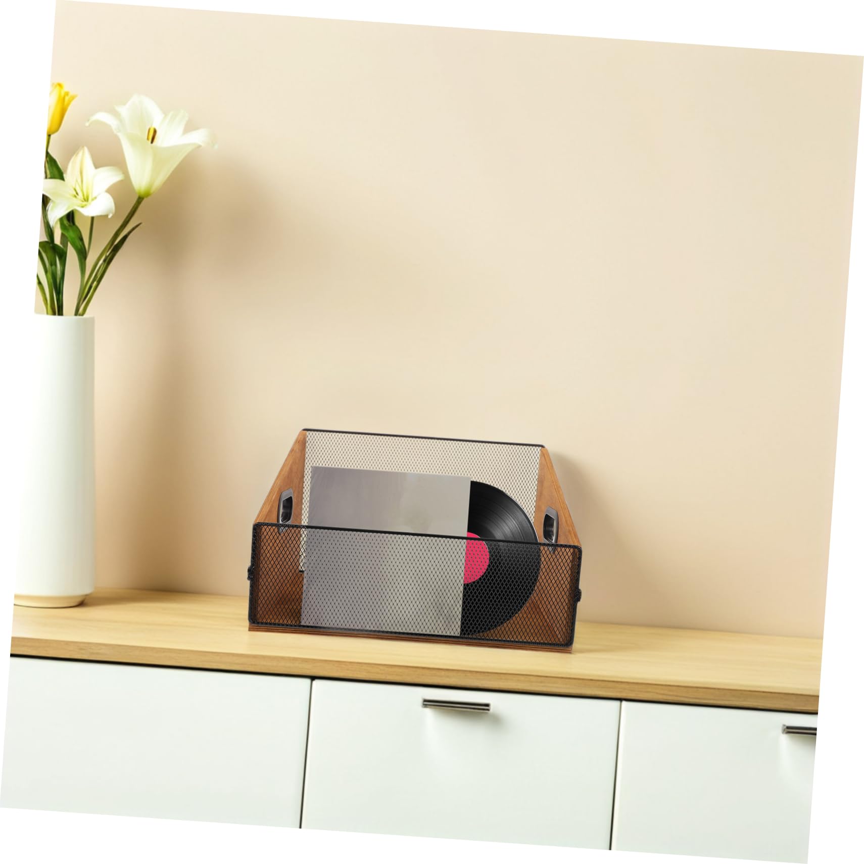 DOITOOL Cassa Porta Dischi in Legno Massello con Manici Organizer per Vinili e File Scatola Solida per Soggiorno e Studio Scatola Resistente per Album e Riviste