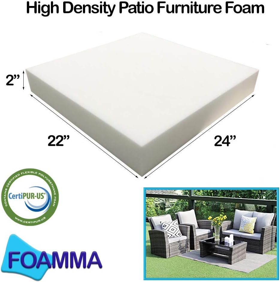 Foamma High Density Outdoor Cushion Replacement for Patio Furniture Premium Comfort and Support 2” x 22” x 24” Cover Not Included