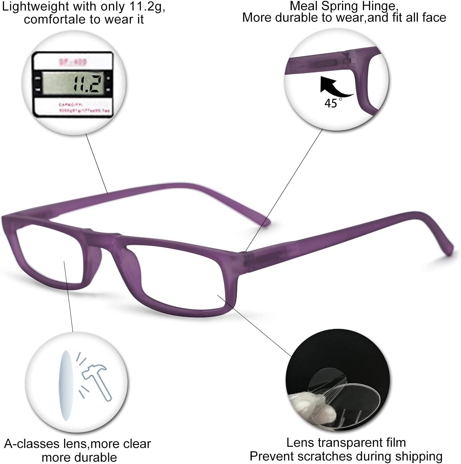 OCCI CHIARI Womens Reading Glasses TR90 Reader For Men 1.0 1.25 1.5 1.75 2.0 2.25 2.5 2.75 3.0 3.5 4.0 5.0 6.0 (Purple,300)